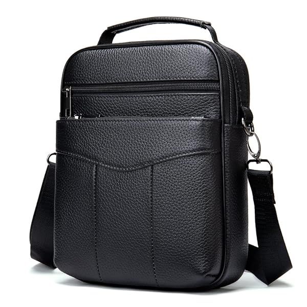 Leather Shoulder Handbag Messenger Bag for Men Business Office Outdoor Travel Crossbody Pack Black