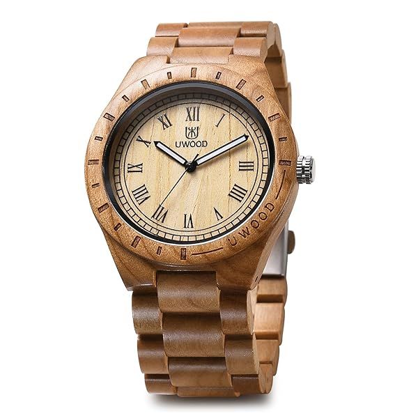 LeeEv Men's Lightweight Uwood Series: Handmade Sandalwood Analog Quartz Watch with Vintage Roman Numerals