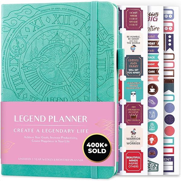 Legend Planner A5 Aquamarine Weekly Monthly Life Planner Organizer Notebook Productivity Journal for Goal Achievement and Happiness