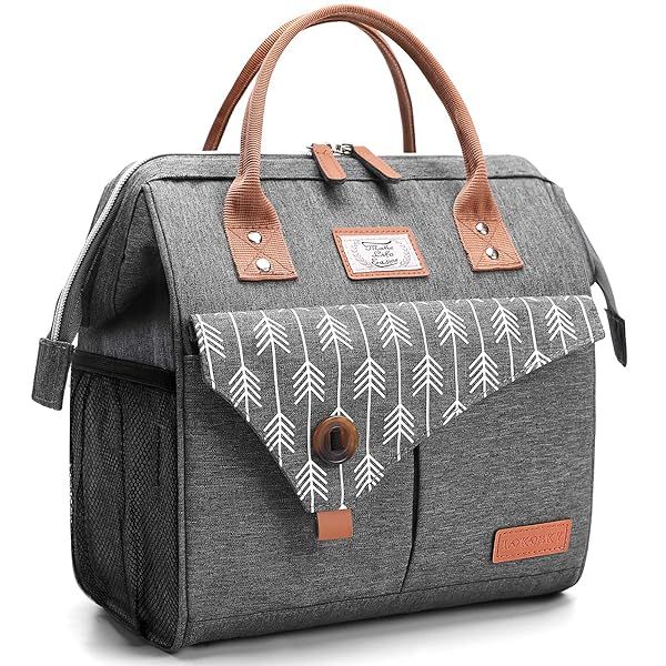 Insulated Lekesky Lunch Bag for Women - Leakproof Grey Lunch Box for Work & Adults