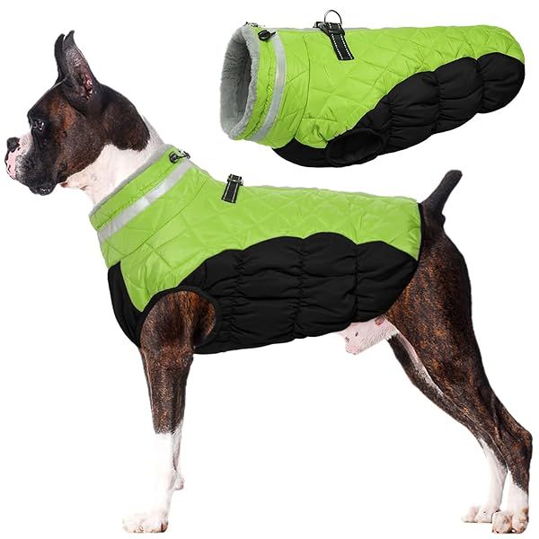 Lelepet Large Dog Winter Coat Waterproof Windproof Reflective Fleece Vest with Harness for Cold Weather and Snow