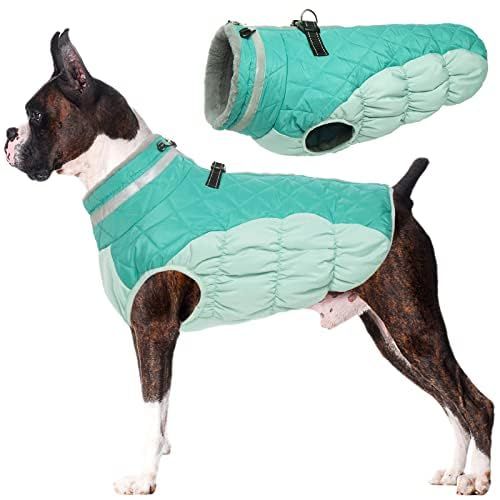 Lelepet Warm Dog Winter Coat Waterproof Padded Vest for Medium Dogs Reflective Windproof Fleece Jacket with Harness and Turtleneck Design