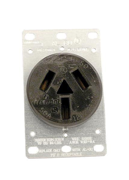 Leviton 5206 50 Amp, 125/250 Volt, NEMA 10-50R, 3P, 3W, Flush Mounting Receptacle, Straight Blade, Industrial Grade, Non-Grounding, Side Wired, Steel Strap, Black