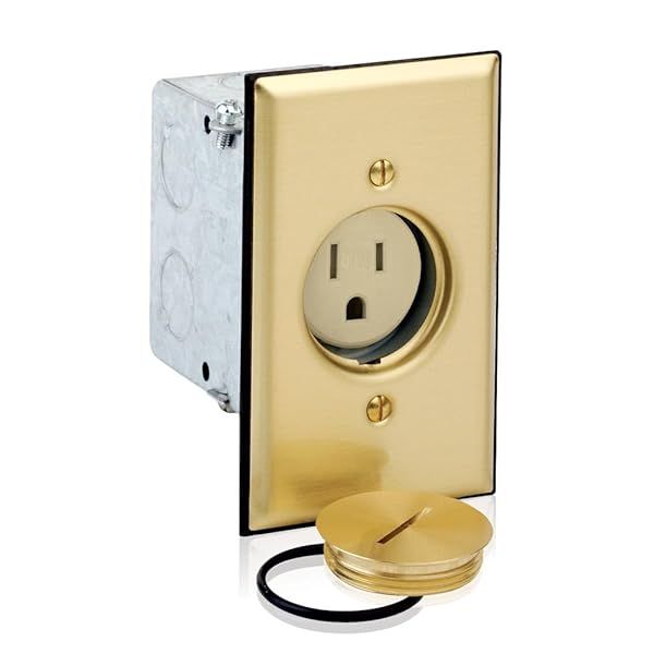 Leviton 5249-TFB Floor Box: 1-Gang Tamper-Resistant Receptacle, Brass Finish, 15A, 125V - Durable & Stylish Solution