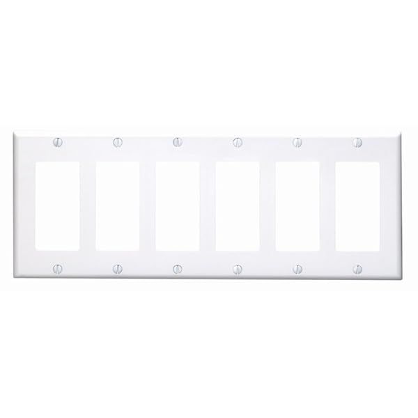 Leviton 80436-W 6-Gang Decora Wallplate - Standard Size GFCI Device Mount, White Thermoset Finish