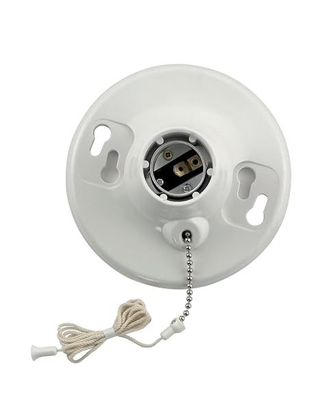 Leviton 8827-CW1 Outlet Box with Lampholder & Pull Chain - White Urea Mount for Easy Installation