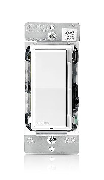 Leviton Decora Slide Dimmer Switch for LED, Halogen & Incandescent Bulbs - DSL06-1LZ in White with Faceplates