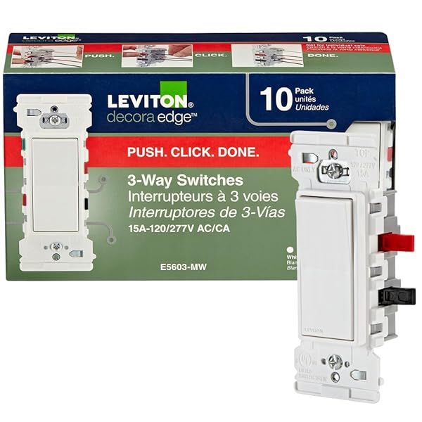 Leviton E5603-MW Decora Edge 15 Amp 3-Way Rocker Switch 10-Pack - White | Durable & Stylish Home Upgrade