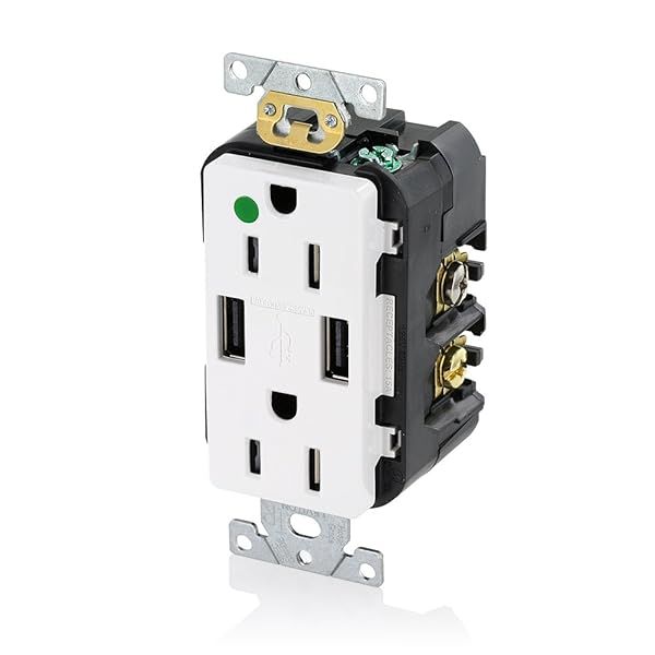 Leviton T5632-HGW 15A Hospital Grade USB Charger Duplex Receptacle - White, Tamper-Resistant Design