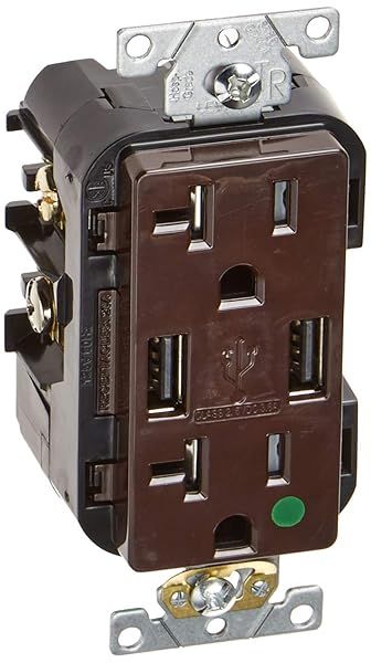 Leviton T5832-HG 20A Hospital Grade USB Charger Duplex Receptacle - Brown, Tamper-Resistant Design