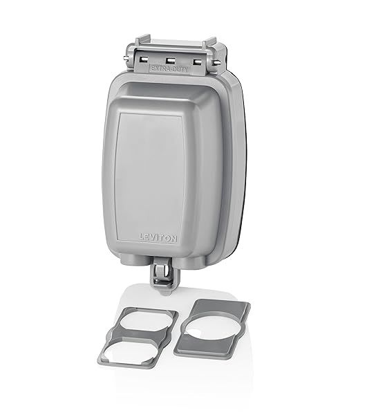 Leviton Weatherproof Outlet Box, Extra Duty 1-Gang While-In-Use Cover Includes Inserts for Single, Duplex and Decora/GFCI Receptacles, Vertical Mount, Plastic Enclosure, Gray, 5980-UGY Outdoor Outlet Cover