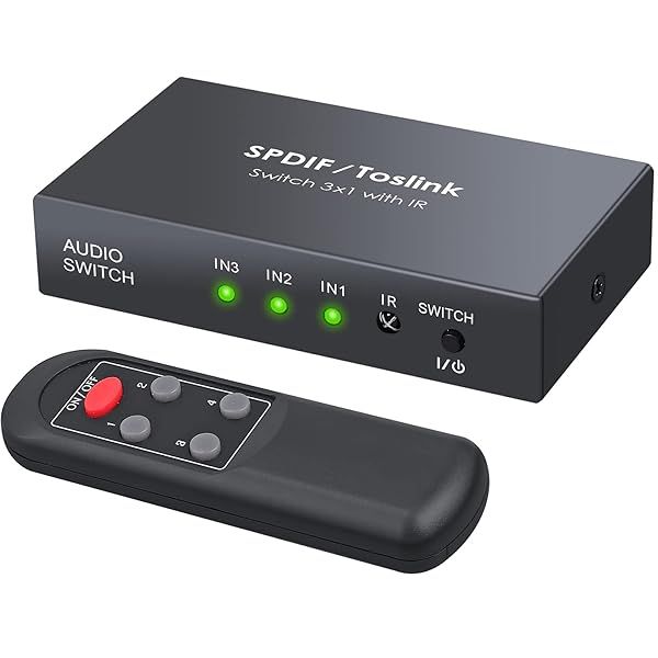 LiNKFOR 3x1 Toslink Optical Switch with Remote & Cable - SPDIF Fiber Audio for PS3, Xbox, Blu-Ray, HDTV