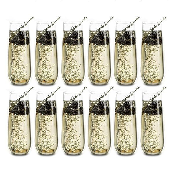 Libbey 228 Stemless Champagne Flutes - 12 Elegant 8.5 Oz Clear Glasses for Celebrations