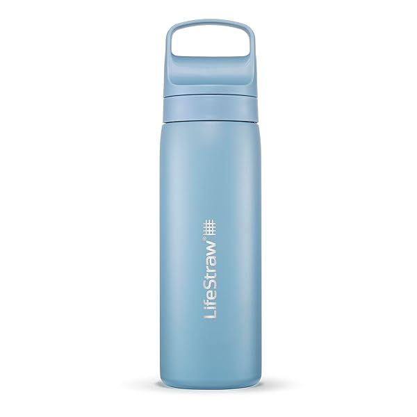 LifeStraw Go Series Insulated Stainless Steel Water Filter Bottle 18oz Icelandic Blue Removes Bacteria Parasites Microplastics Ideal for Travel