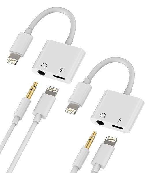 2-Pack Lightning to 3.5mm Headphone Adapter for iPhone - Audio & Charger Splitter Dongle for iPhone 13, 12, 11, Pro Max, XS, SE, 7, 8 Plus