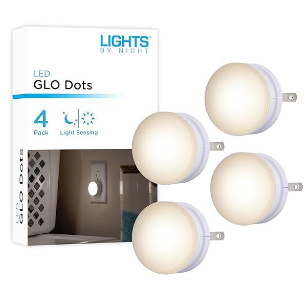 Lights By Night Mini LED Night Light 4 Pack with Dusk To Dawn Sensor Warm White Compact Ambient Lighting for Bedroom Bathroom Nursery Kitchen