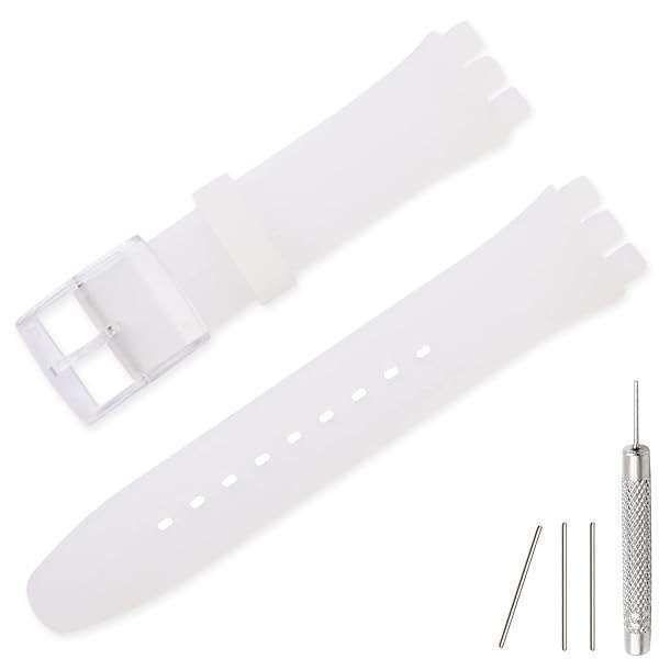 Buy Lijinlan Waterproof Silicone Replacement Band for Swatch 17mm, 19mm, 20mm - Clear White Wrist Strap