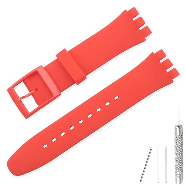 Lijinlan Replacement Silicone Band for Swatch 17mm 19mm 20mm, Waterproof Wristband Watch Strap for Swatch (17mm, Red)
