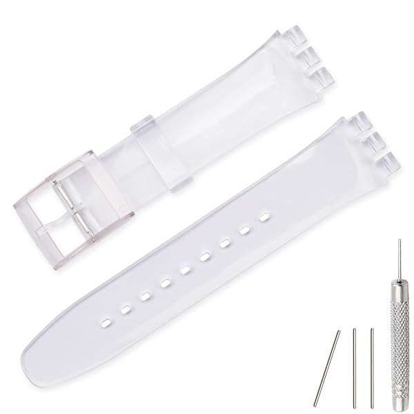 Buy Lijinlan Waterproof Silicone Replacement Band for Swatch 17mm, 19mm, 20mm - Clear Wrist Strap