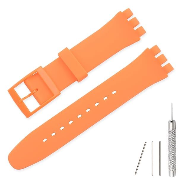 Lijinlan Replacement Silicone Band for Swatch 17mm 19mm 20mm, Waterproof Wristband Watch Strap for Swatch (19mm, Orange)