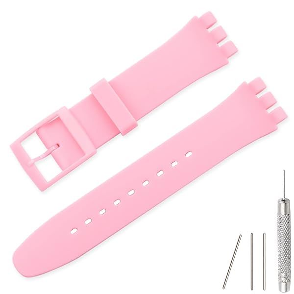 Lijinlan Replacement Silicone Band for Swatch 17mm 19mm 20mm, Waterproof Wristband Watch Strap for Swatch (19mm, Pink)