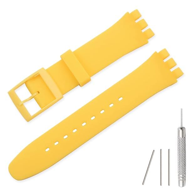Lijinlan Replacement Silicone Band for Swatch 17mm 19mm 20mm, Waterproof Wristband Watch Strap for Swatch (20mm, Yellow)