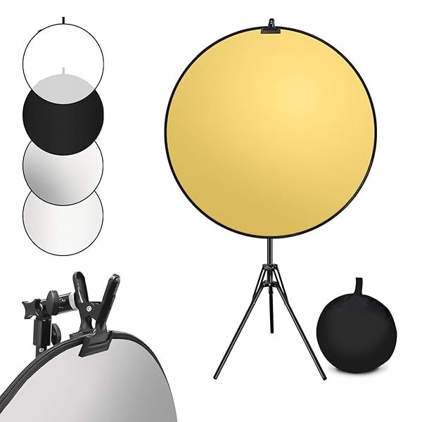 LimoStudio 43 Inch 5 Color Round Photo Lighting Reflector Kit with Studio Light Stand and Super Clamp Mount Bracket AGG3270