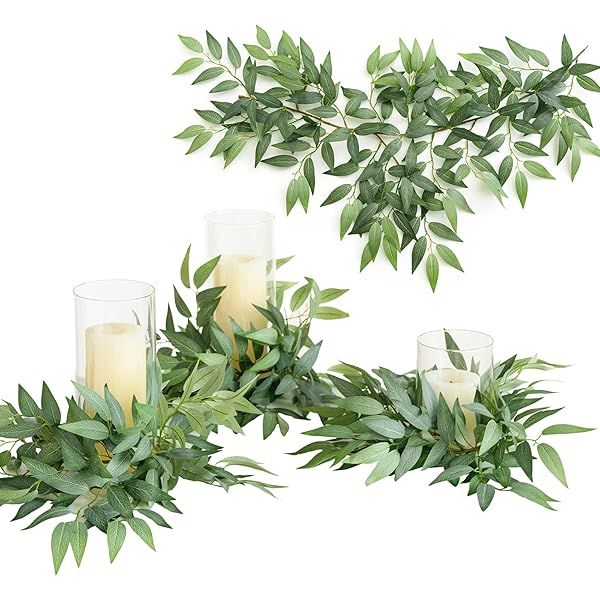 Ling's Moment Artificial Cinnamon Leaf Greenery Garland - 6 Pack, Candle Vines, Splicable 2.3ft Stems for Table Centerpieces, Lantern Rings, Backdrop