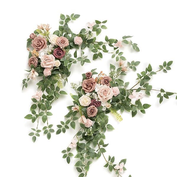 Ling's moment 2PCS Dusty Rose Arch Flowers Artificial Floral Swags Wedding Centerpieces Faux Flower Garland Greenery Arrangements for Engagement