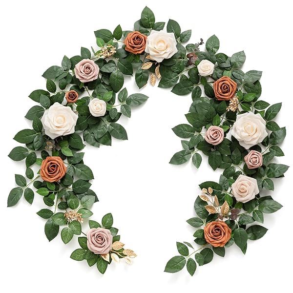 Ling's Moment 5FT Artificial Flower Garland Rust Rose Leaves for Wedding Party Backdrop Decor Home Table Centerpieces and Wall Decorations