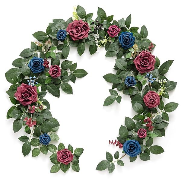 Ling's Moment 5FT Burgundy Artificial Flower Garland Navy Blue Floral Arch Table Centerpiece for Weddings Parties and Home Decor