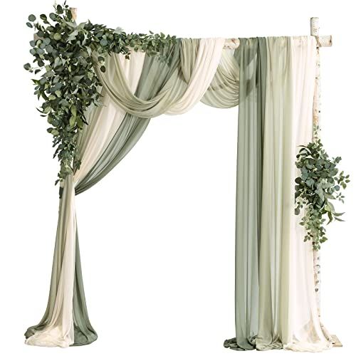 Ling's moment Wedding Arch Flowers with Sheer Drapes Kit - Artificial Green Floral Arrangements for Ceremony Backdrop, Spring Greenery Arbor Decor,