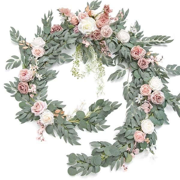 Ling's Moment 9FT Spring Flower Garland for Wedding Arch Decorations Eucalyptus Rose Artificial Floral Mantle Decor Dusty Rose