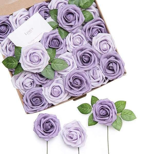 50Pcs Dusty Purple Roses - Real Touch Foam Flowers for Wedding Bouquets, Centerpieces & Party Decor