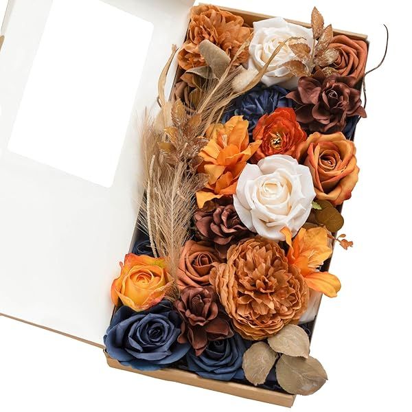 Ling's moment Fake Flowers Box, Faux Artificial Greenery Stems Foam Roses Gardenia Peony Silk Eucalyptus Pampas Fabic Flower for Centerpieces Bouquet