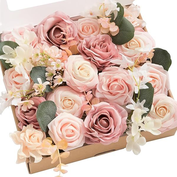 Ling's Moment Vintage Blush Artificial Flowers Combo for DIY Wedding Bouquets Centerpieces Party Baby Shower Home Decorations