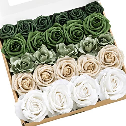 Ling's moment Artificial Flowers Fake Silk Roses Faux Foam Gardenia Combo for DIY Wedding Bouquets Centerpieces Arrangements Bridal Shower Party Home
