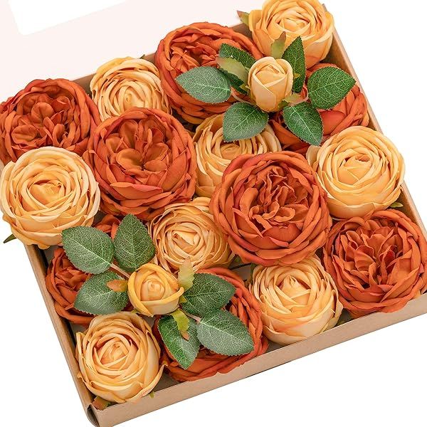 Ling's Moment Terracotta Silk Austin Roses Orange for Fall Wedding Bouquets Centerpieces Party Home Decoration