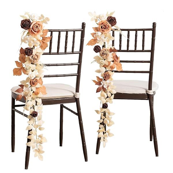 Ling's moment Fall 10pcs Wedding Chair Decorations Aisle Floral Swag Artificial Pew Flowers Hanging Garland Terracotta Rust and Sepia for Ceremony