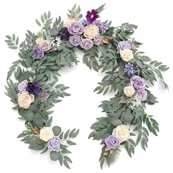 Ling's Moment 6FT Eucalyptus and Rose Flower Garland for Wedding Reception and Holiday Decor
