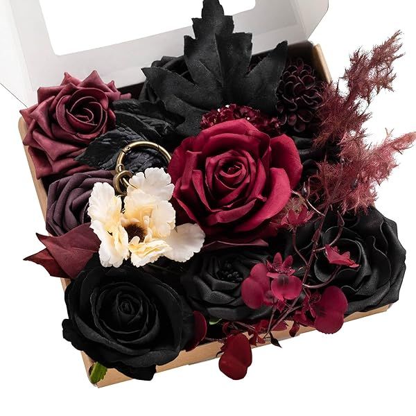 Ling's moment Fake Flowers Box, Faux Artificial Greenery Stems Foam Roses Dahlia Silk Maple Leaf Fabic Flower for Centerpieces Bouquet Wedding Vase