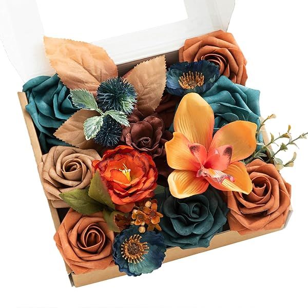 Ling's moment Fake Flowers Box, Faux Artificial Greenery Stems Foam Roses Gardenia Silk Poppy Orchid Fabic Flower for Centerpieces Bouquet Wedding