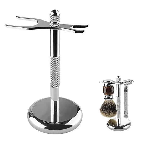Deluxe Stainless Steel Shaving Brush Stand Holder for Fusion 5 ProShield - Men's Bathroom Organizer