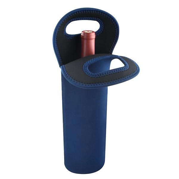 Linkidea Wine Bottle Carrier & Cooler Bag - Insulated Neoprene Tote for Travel, Picnics & Drinks (Blue)