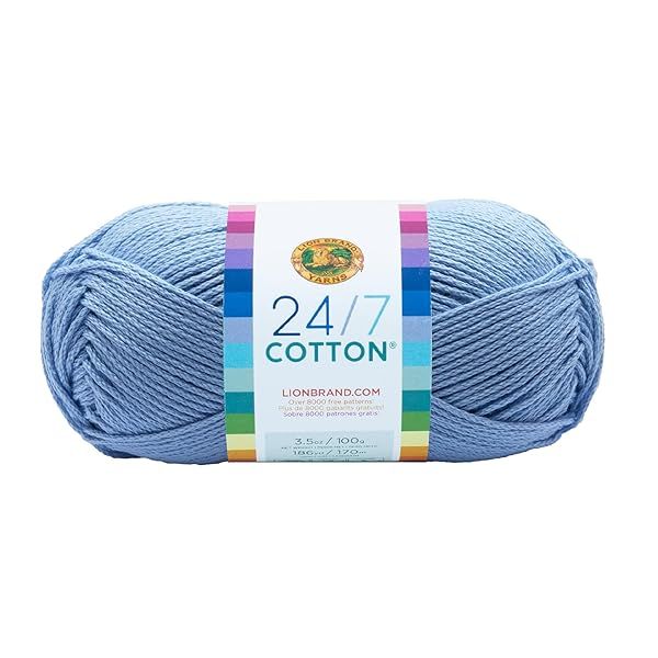 Shop Lion Brand 24/7 Cotton Yarn in Sky - Lightweight Yarn for Knitting, Crocheting & Crafts | 1 Pack
