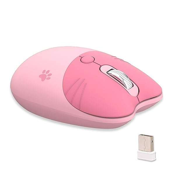 Lomiluskr Cute Cat Wireless Mouse - Lightweight, Soundless 2.4G Mice in Candy Colors for Girls & Kids (Pink)