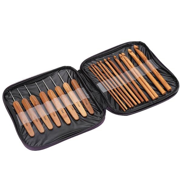 Ergonomic Bamboo Crochet Hook Set with Case - Handcrafted Wooden Needles for Easy Yarn Craft & DIY Sewing