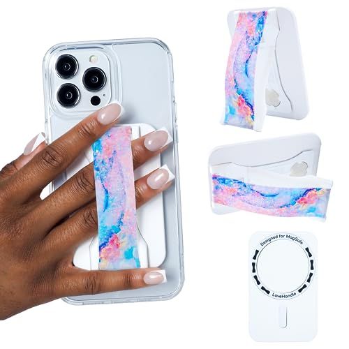 LoveHandle PRO MagSafe Phone Grip: Magnetic Mount & Kickstand for All MagSafe Devices - Magic Marble Design