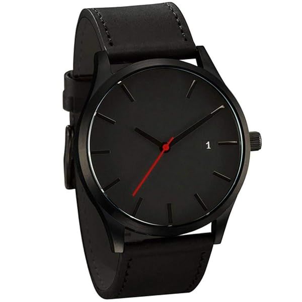 LsvtrUS Men's Minimalist Quartz Wristwatch Black Leather Stylish Timepiece