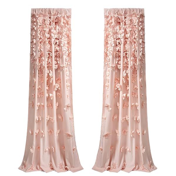 Elegant Lush Decor Riley Curtain Panel - Handmade Bow, Light Filtering, 54x84 Blush for Living Room, Dining Room & Bedroom